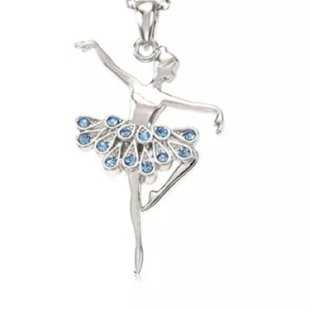 ❤️gorgeous aquamarine ballet dancer silver necklac